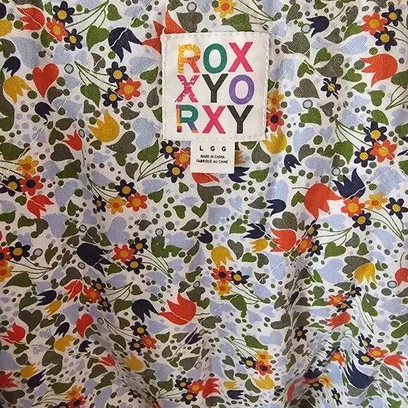 Roxy Navy Corduroy Toggle Jacket Women’s Floral Lined Hooded Coat Large - Picture 6 of 9